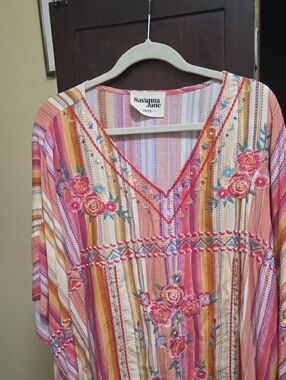 Savanna Jane Multicolor Embroidered V-Neck Striped Tunic